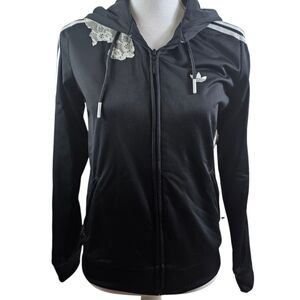 Adidas Retro 80's Black Lace Hoodie Zippered Track Jacket In 38 (S)